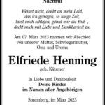 Nachruf Elfriede Henning, geb. Kätzmer