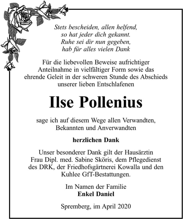 Danksagung Ilse Pollenius