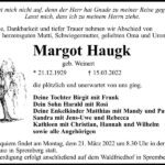 Traueranzeige Margot Haugk, geb. Weinert