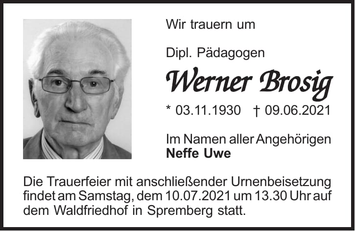 Traueranzeige Werner Brosig