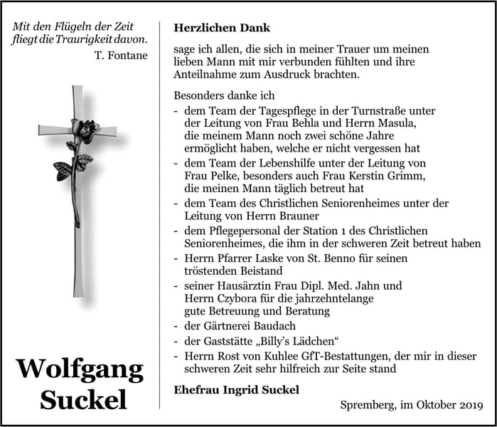 Danksagung Wolfgang Suckel
