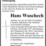 Danksagung Hans Wuschech