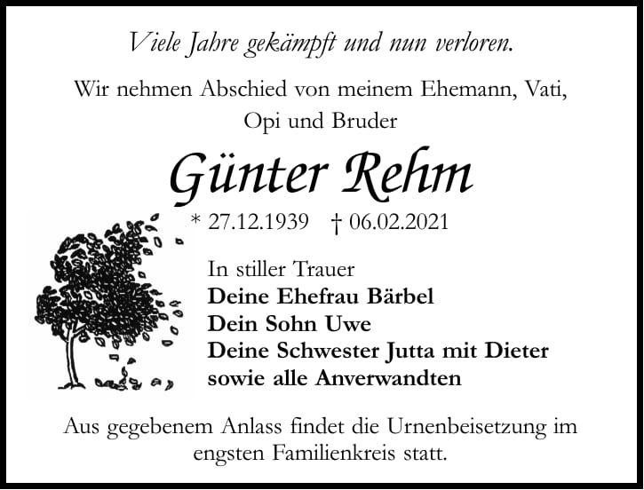 Traueranzeige Günter Rehm
