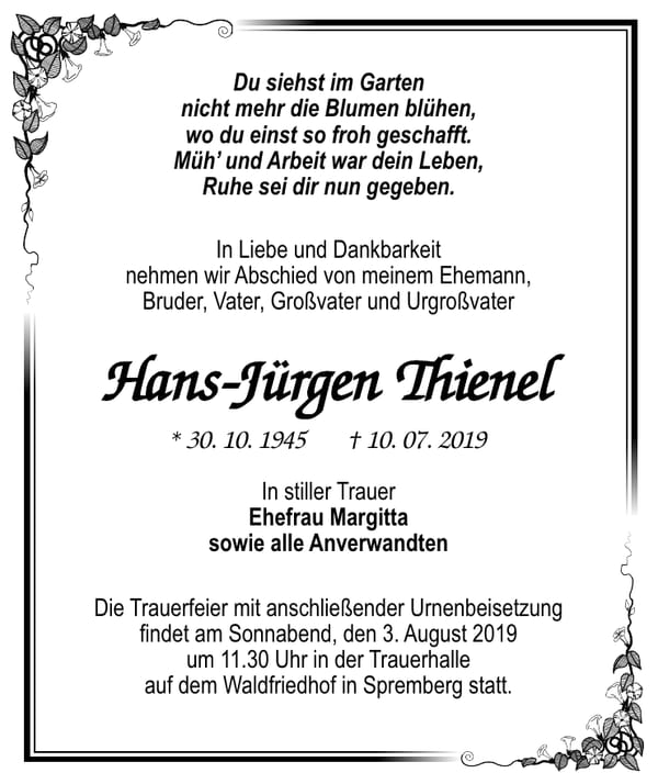 Traueranzeige Hans-Jürgen Thienel