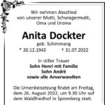 Traueranzeige Anita Dockter, geb. Schimmang