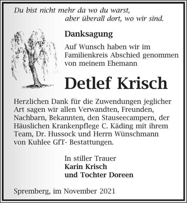 Danksagung Detlef Krisch