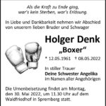 Traueranzeige Holger Denk