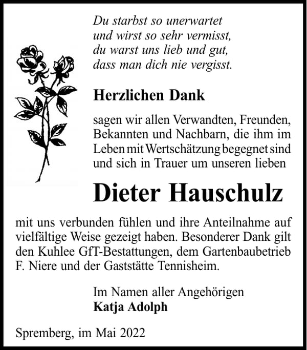 Danksagung Dieter Hauschulz