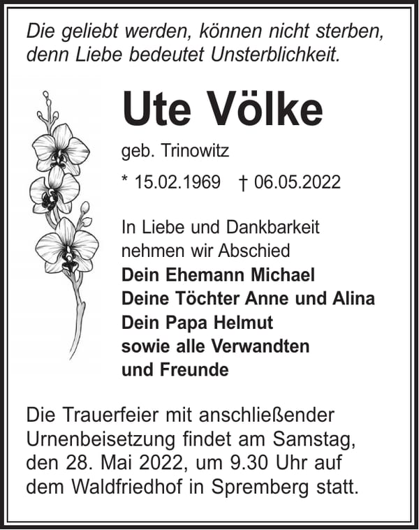 Traueranzeige Ute Völke, geb. Trinowitz