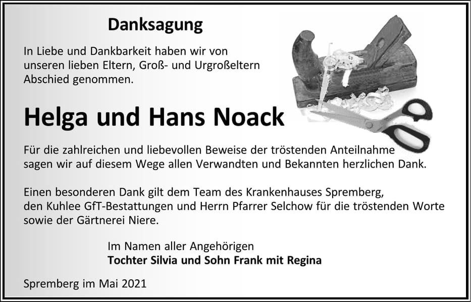 Danksagung Helga und Hans Noack