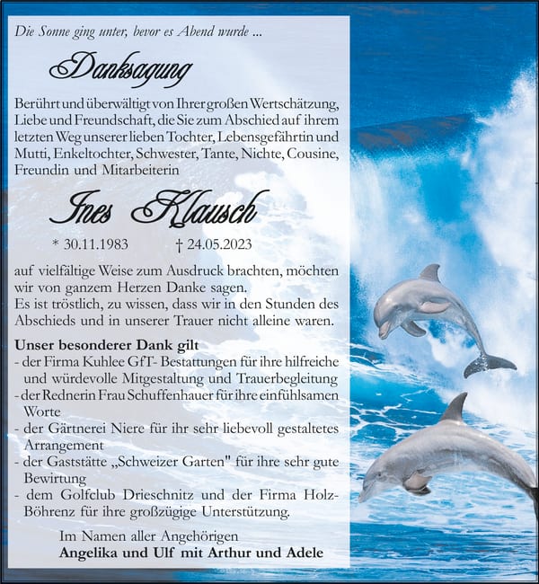 Danksagung Ines Klausch