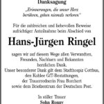 Danksagung Hans-Jürgen Ringel