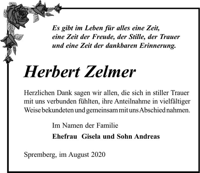Danksagung Herbert Zelmer