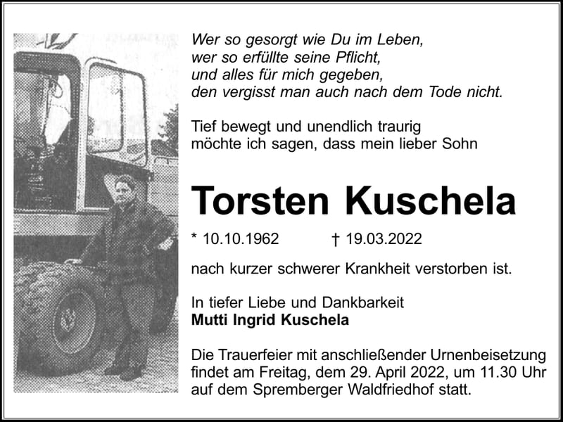 Traueranzeige Torsten Kuschela