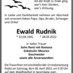 Traueranzeige Ewald Rudnik