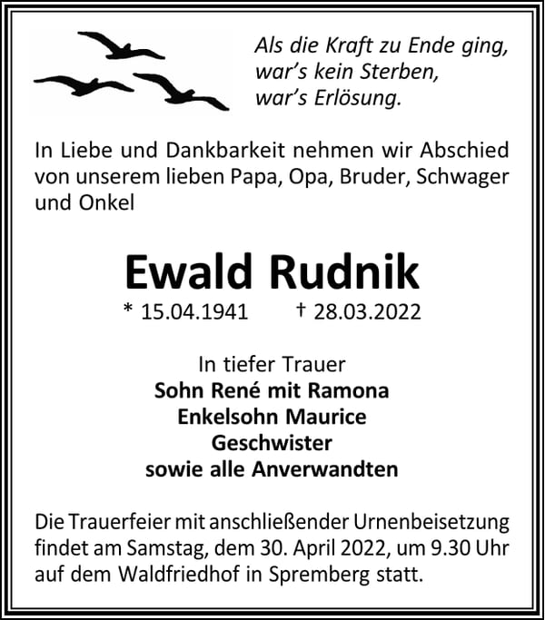 Traueranzeige Ewald Rudnik