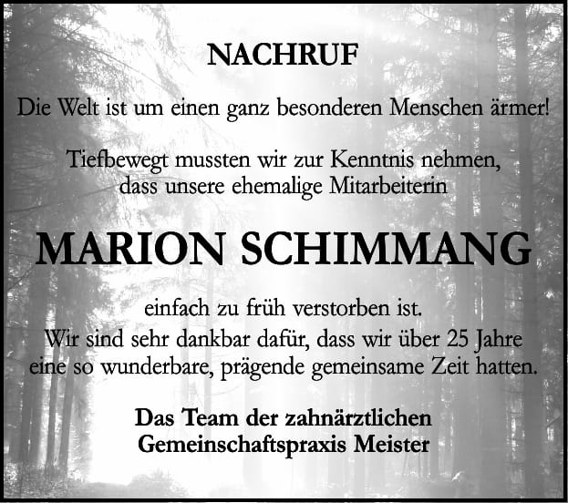 Danksagung Marion Schimmang