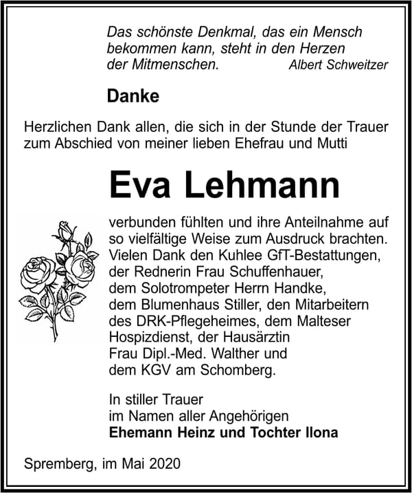 Danksagung Eva Lehmann