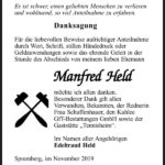 Danksagung Manfred Held