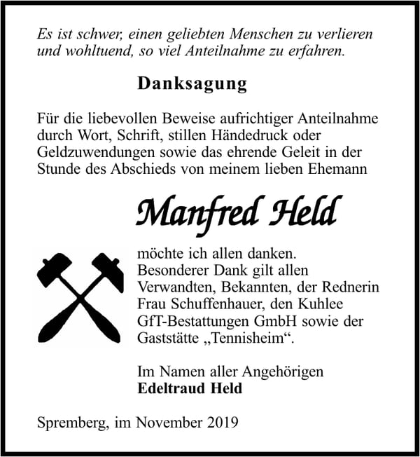 Danksagung Manfred Held
