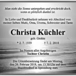 Traueranzeige Christa Küchler, geb. Grohte