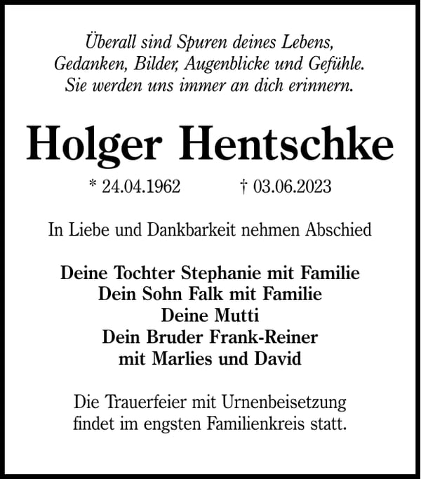 Traueranzeige Holger Hentschke