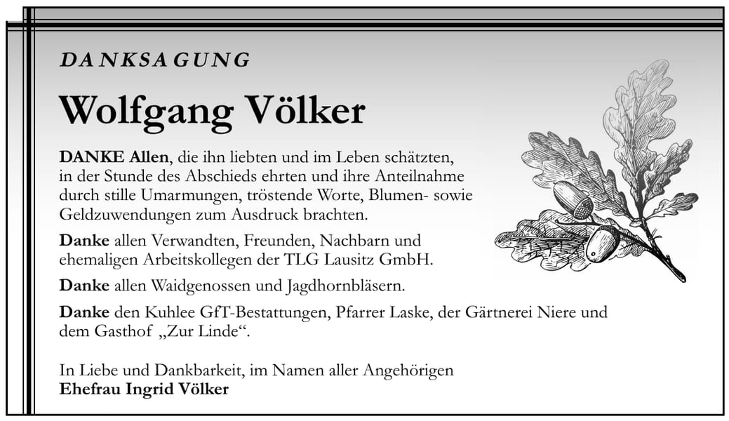 Traueranzeige Wolfgang Völker