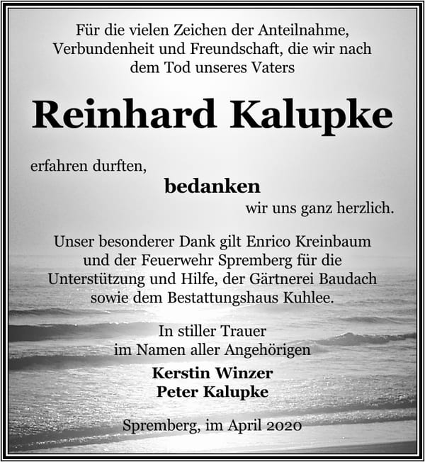 Danksagung Reinhard Kalupke