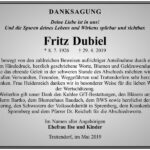 Danksagung Fritz Dubiel