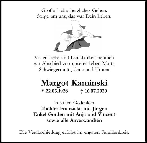 Traueranzeige Margot Kaminski