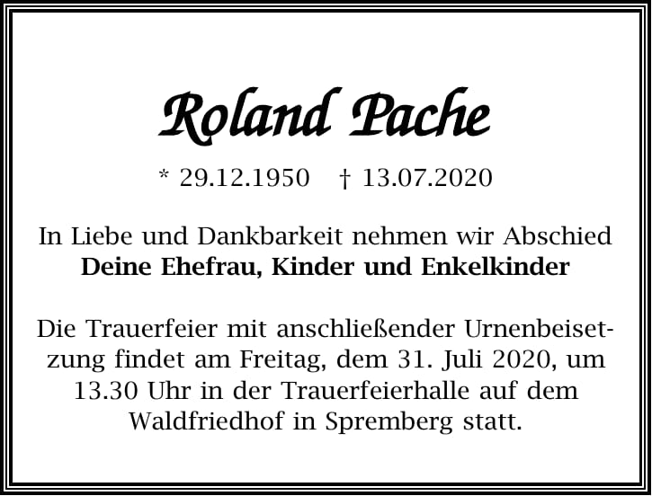 Traueranzeige Roland Pache