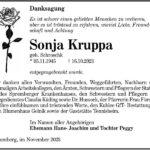 Danksagung Sonja Kruppa, geb. Schroschk