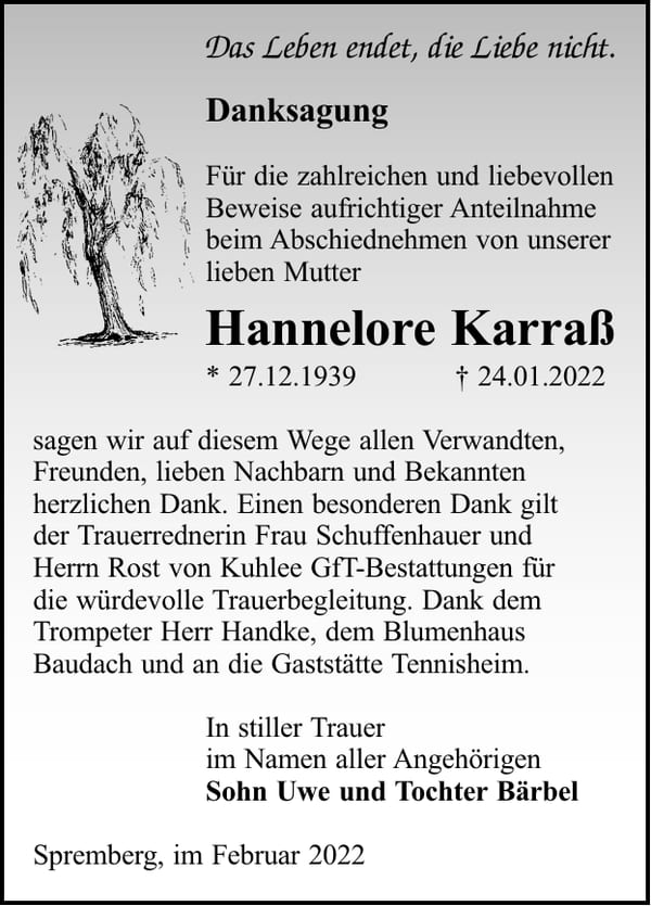 Danksagung Hannelore Karraß