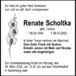 Traueranzeige Renate Scholtka, geb. Lipsius