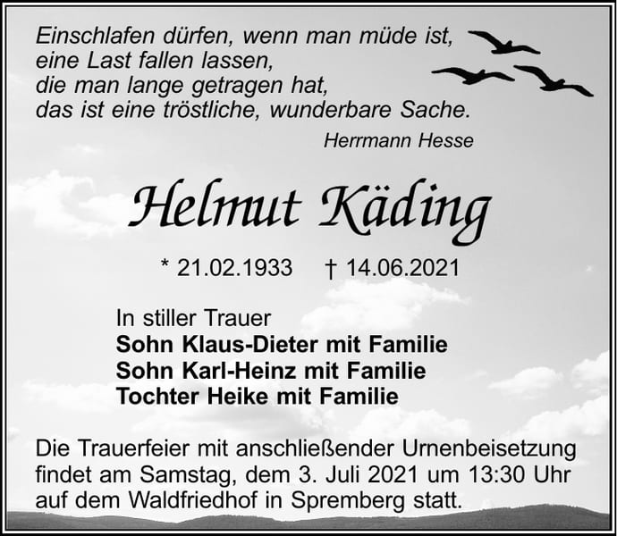 Traueranzeige Helmut Käding
