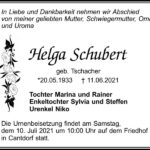 Traueranzeige Helga Schubert, geb. Tschacher
