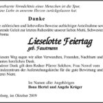 Danksagung Lieselotte Feiertag, geb. Faustmann