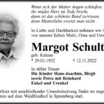 Traueranzeige Margot Schultz, geb. Katzan