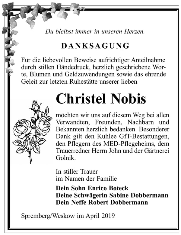 Danksagung Christel Nobis