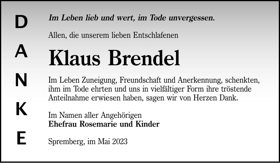 Danksagung Klaus Brendel