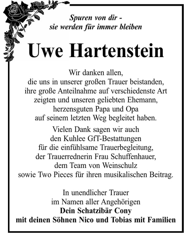 Danksagung Uwe Hartenstein