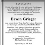 Traueranzeige Erwin Grieger