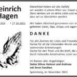 Danksagung Heinrich Hagen