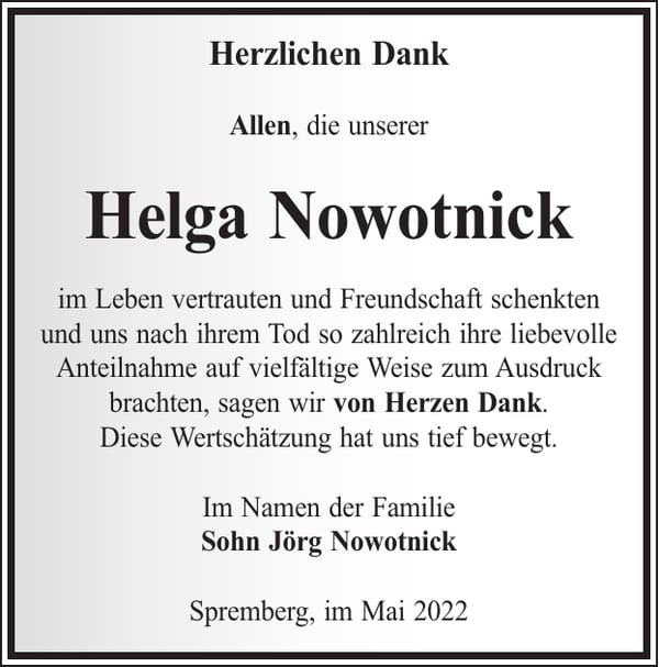 Danksagung Helga Nowotnick