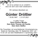Traueranzeige Günter Drößler