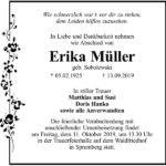 Traueranzeige Erika Müller, geb. Sobolewski