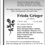 Traueranzeige Frieda Grieger, geb. Manski