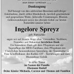 Danksagung Ingelore Spreyz, geb. Partuschke