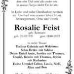 Traueranzeige Rosalie Feist, geb. Reimann