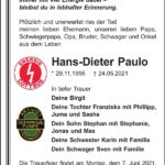 Traueranzeige Hans-Dieter Paulo